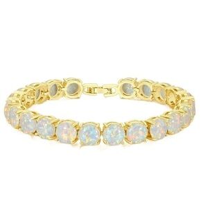 New Gold White Opal Round Cut Tennis Bracelet